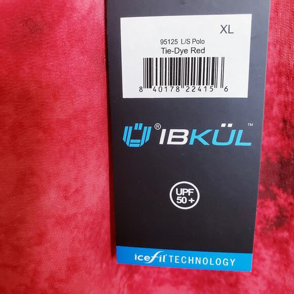 NWT IBKUL Icefit Technology LS Polo Tie Dye Red UPF 50+ Men's Size XL *Tiny Snag - Picture 3 of 10